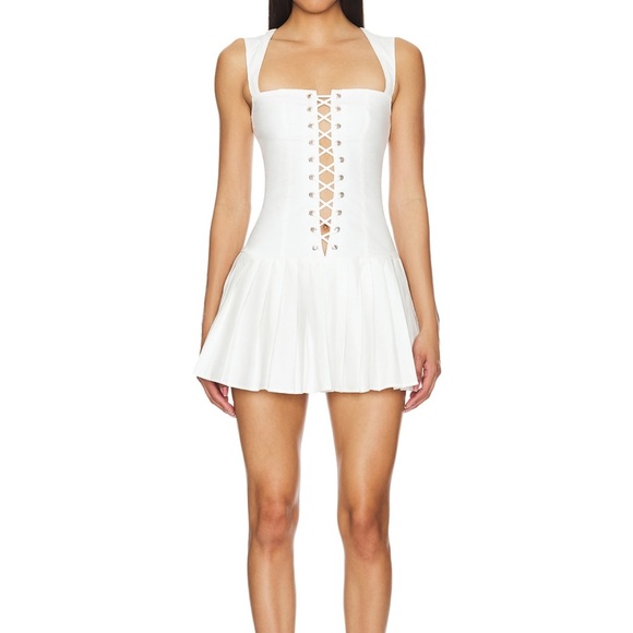 Chic White Lace-Up Mini Dress - Picture 1 of 4